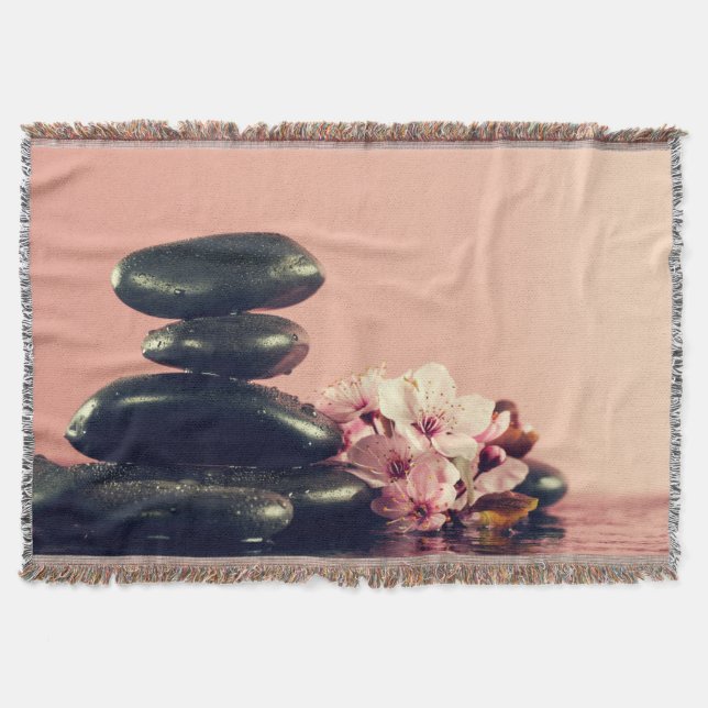 Cobertor Pedras Zen Pretas Flores (Frente)