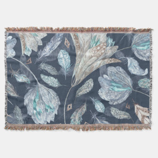 Cobertor Penas Chic Boho Flores: Azul Escuro-Aquarela P