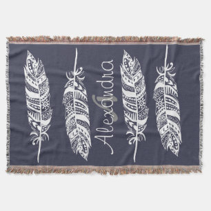 Cobertor Penas Tribais Boêmicas Brancas - Personalizadas