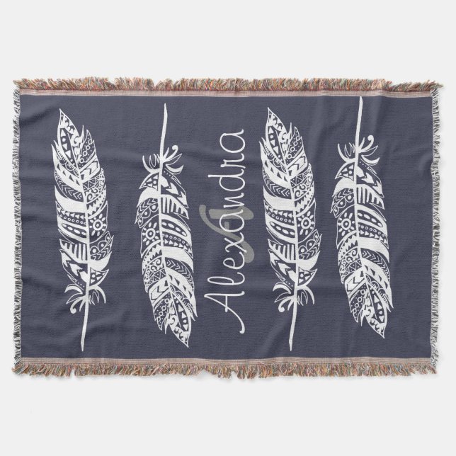 Cobertor Penas Tribais Boêmicas Brancas - Personalizadas (Frente)