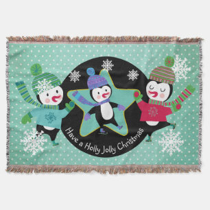Cobertor Penguins Holly Jolly Natal Throw