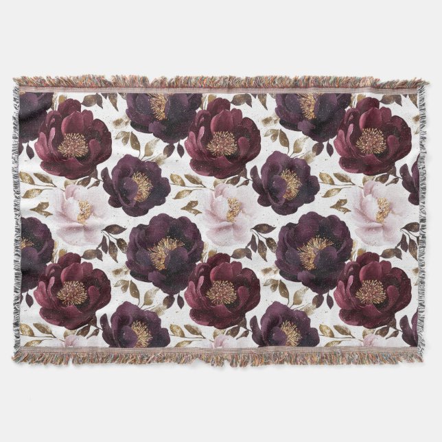 Cobertor peonias de burlu flores com brilho dourado (Frente)