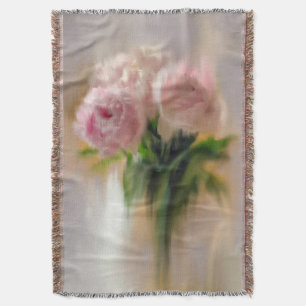 Cobertor Peônias Rosa Sonhadoras em Vaso Branco