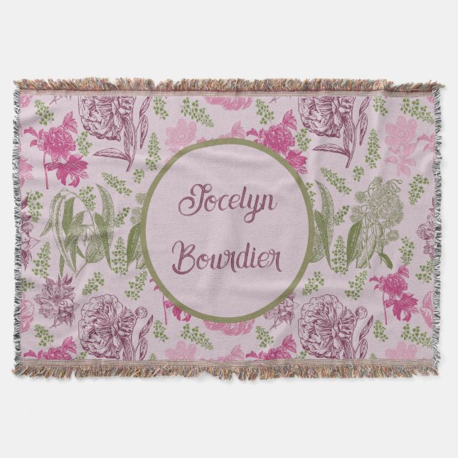 Cobertor Peony Rosa Botânica Personalizada Eucalyptus (Frente)