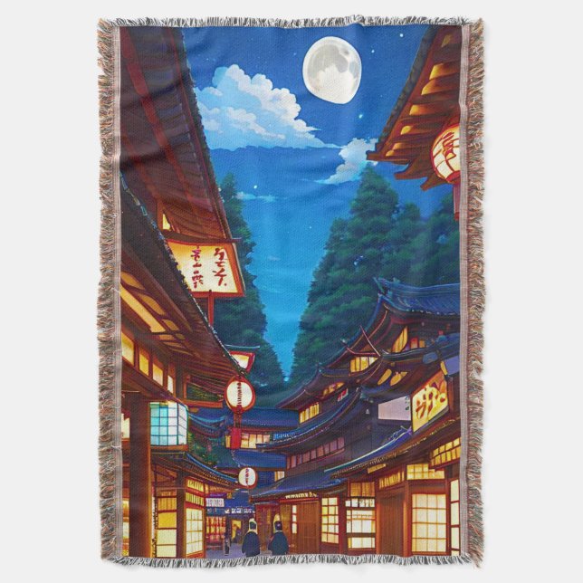 Cobertor Pequena rua de cidade japonesa à noite  (Frente Vertical)