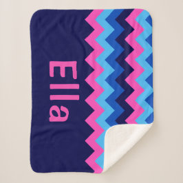 Cobertor Pequeno Sherpa Monograma Chevron Rosa Azu