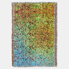 Cobertor Pequenos quadrados ou azulejos, verdes e laranja,