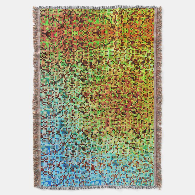 Cobertor Pequenos quadrados ou azulejos, verdes e laranja,  (Frente Vertical)