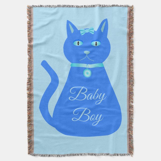 Cobertor Personalizado de Gato de Bebê Azul-Cinto (Frente Vertical)
