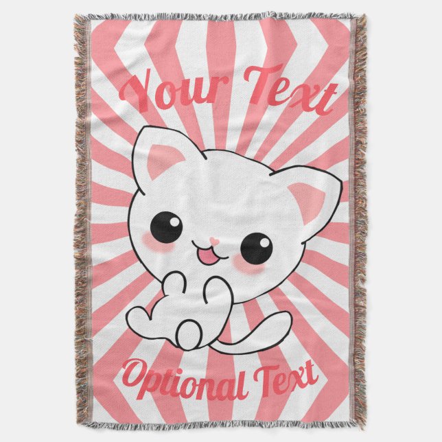 Cobertor Personalizado de Kawaii White Kitten (Frente Vertical)