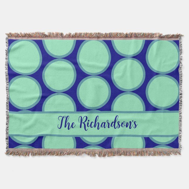 Cobertor Personalized Navy Mint Polka Dot Pattern Modern  (Frente)
