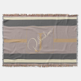 Cobertor Personalized Taupe Gold Stripe Modern Neutral Chic