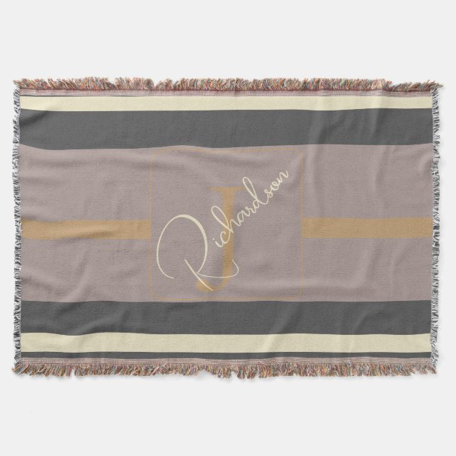 Cobertor Personalized Taupe Gold Stripe Modern Neutral Chic (Frente)