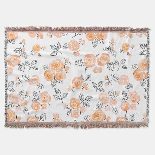 Cobertor Pêssego de rosas de aquarela (Frente)