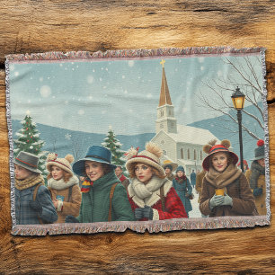 Cobertor Pessoas de Ilustração Vintage deixando a Igreja