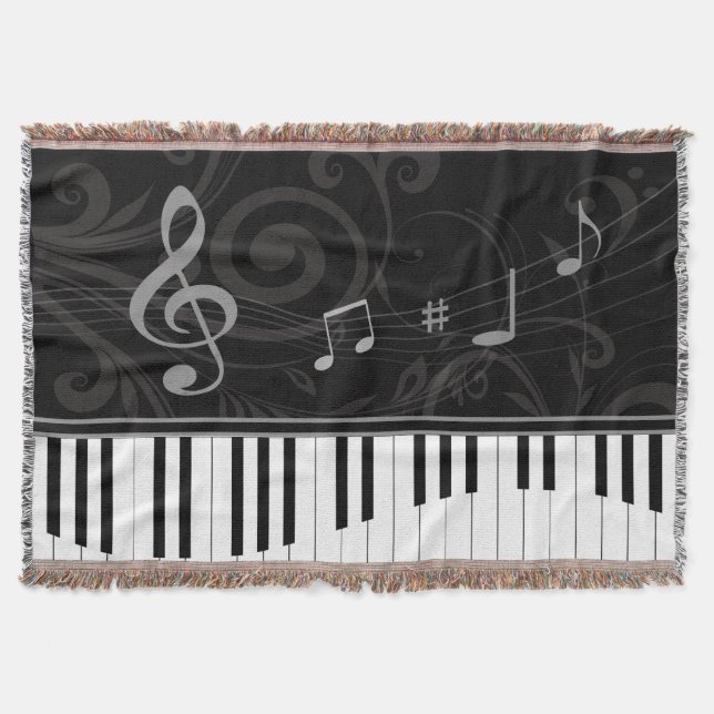 Cobertor Piano Whimsical e Notas Musicais (Frente)
