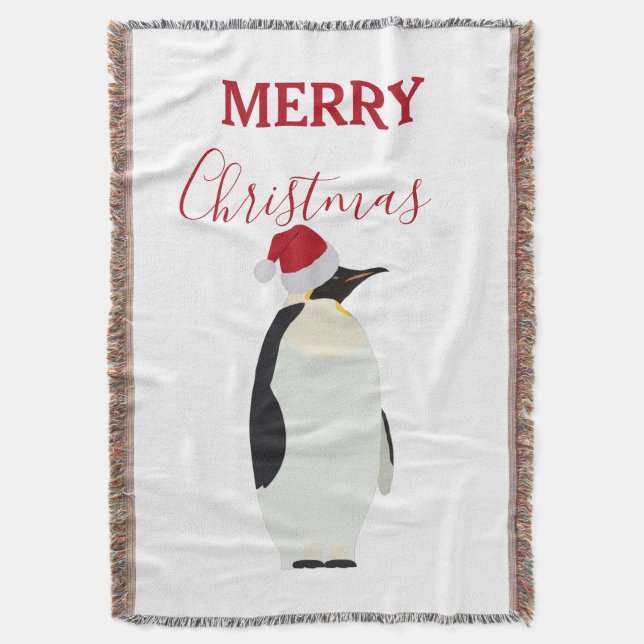 Cobertor Pinguim de Natal Engraçado Animal com Papai Noel (Frente Vertical)