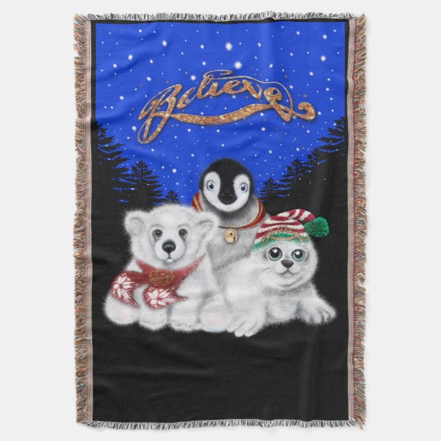 Cobertor Pinguim de Natal, filhote de foca polar (Frente Vertical)