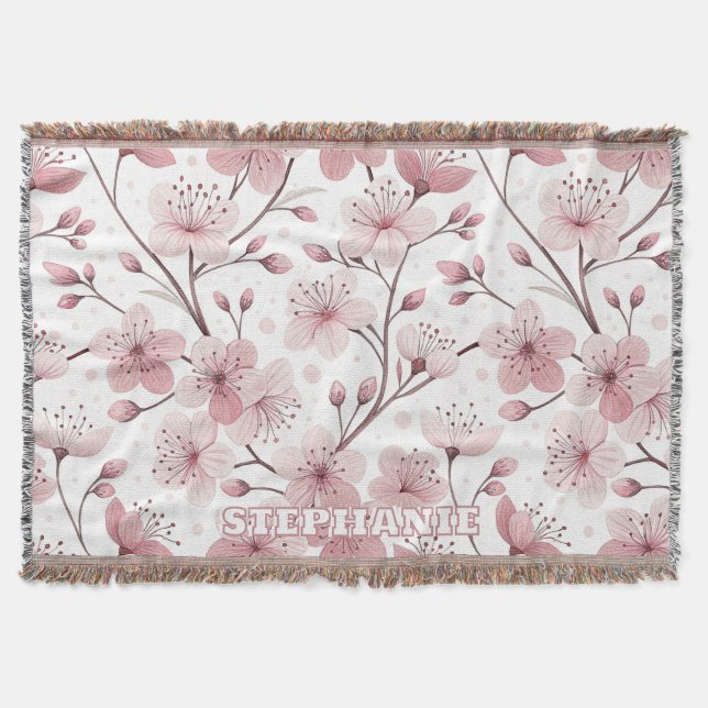 Cobertor Pink Cherry Blossom Sakura Pattern on White (2) (Frente)