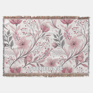 Cobertor Pink Cherry Blossom Sakura Pattern on White (3)