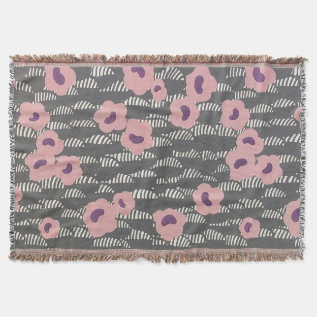 Cobertor Pink Flowers Abstract Blooms Mid-century Art Deco (Frente)