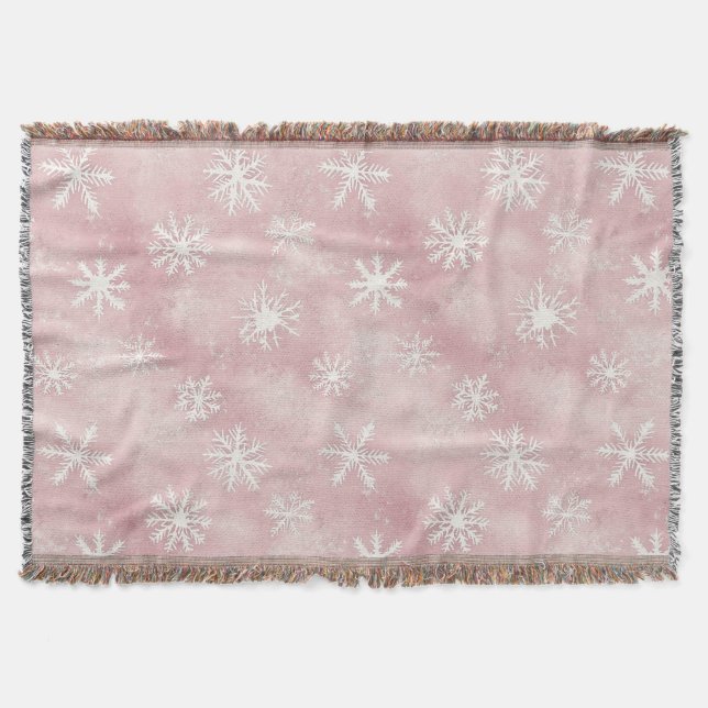 Cobertor Pink White Snowflakes Christmas (Frente)