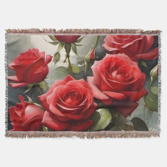 Cobertor pintura a aquarela bonito do rosa vermelha (Frente)