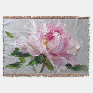 Cobertor Pintura a Óleo Elegante Peônia Rosa Impasto Grosso