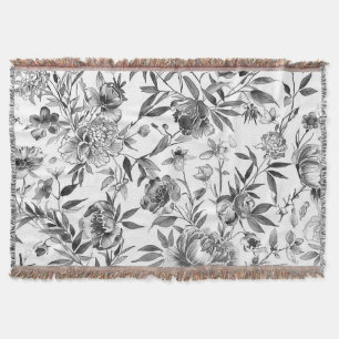 Cobertor Pintura Botânica Floral em Aquarela Chinesa