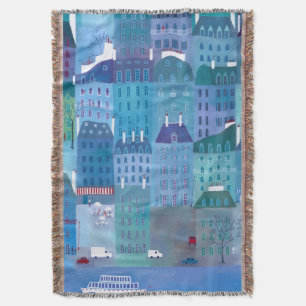 Cobertor Pintura da paisagem urbana de Paris em Azul