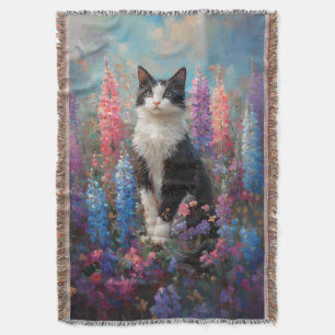 Cobertor Pintura De Flores De Lupina Coloridas De Gato Tuxe