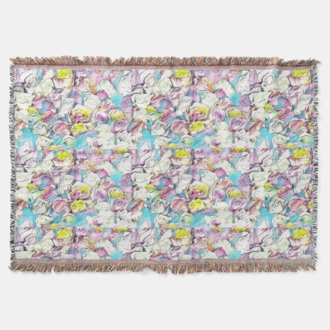 Cobertor Pintura de rosas rosa, amarelas e brancas (Frente)