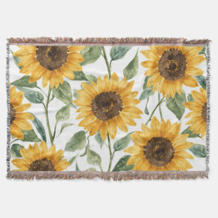 Cobertor Pintura em Aquarela de Girassóis Florais Amarelos