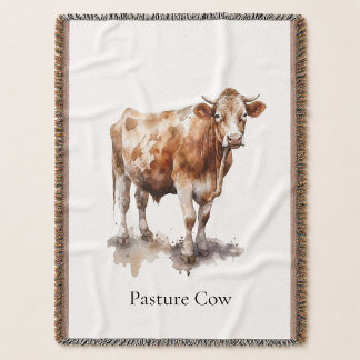 Cobertor Pintura em Aquarela de Vaca em Pastagem de Fazenda