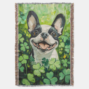Cobertor Pintura em campo de trevo de Boston Terrier