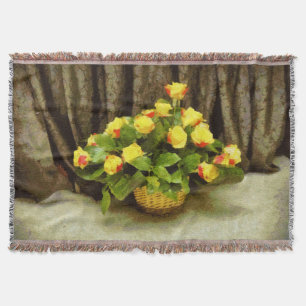 Cobertor Pintura em cesto de rosas amarelas