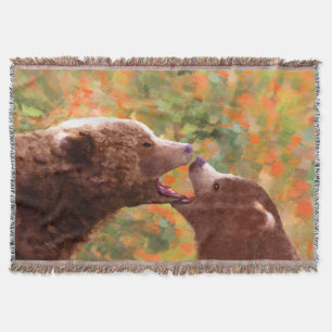 Cobertor Pintura em Cubo e Mãe do Urso Grizzly - Arte da V
