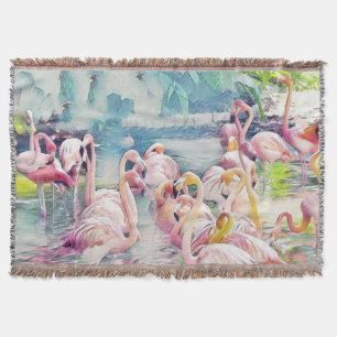 Cobertor Pintura por Aquarela de Flamingos Rosa na Água
