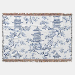 Cobertor PixDezine Azul Chinoiserie Pagodes Flor de Cerejei