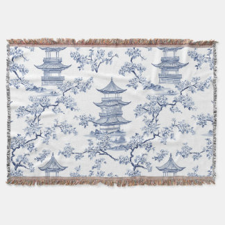 Cobertor PixDezine Azul Chinoiserie Pagodes Flor de Cerejei