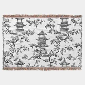 Cobertor PixDezine Pagode de Black Chinoiserie com Flor de
