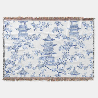 Cobertor PixDezine Pagodes de Chinoiserie Azul Flores de Ce