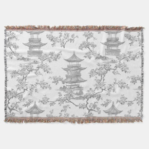 Cobertor PixDezine Pagodes de Grey Chinoiserie Flores de Ce