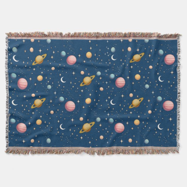 Cobertor Planetas e Estrelas Retro Padrão (Frente)