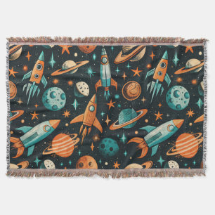 Cobertor Planetas Sonhadores Spacecore Azul Turquesa Laranj