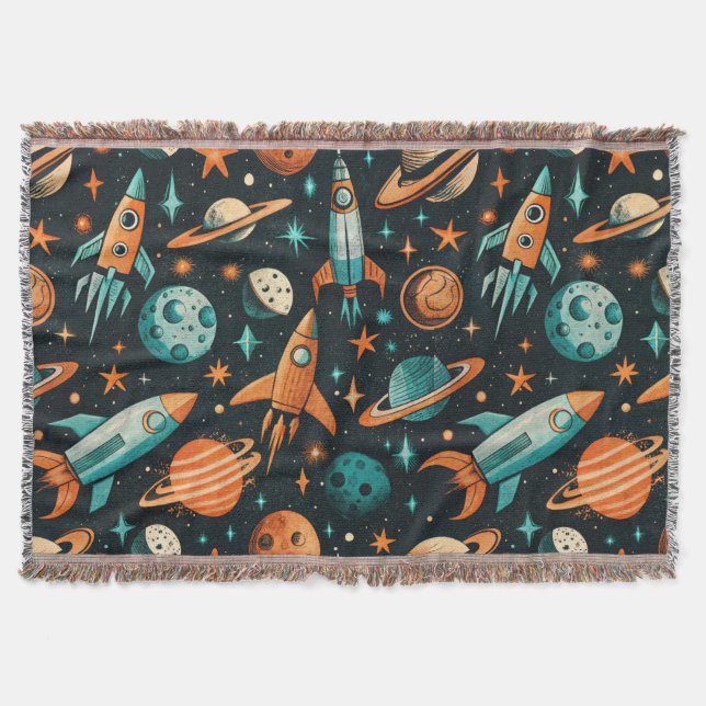 Cobertor Planetas Sonhadores Spacecore Azul Turquesa Laranj (Frente)