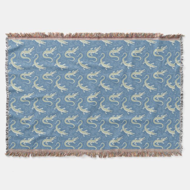 Cobertor Playful Green Alligator Paisley em azul (Frente)