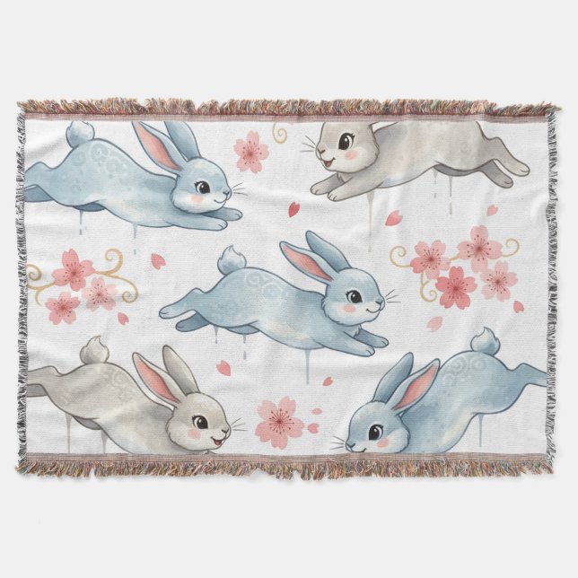 Cobertor Playful Rabbits in a Blooming Dream (Frente)