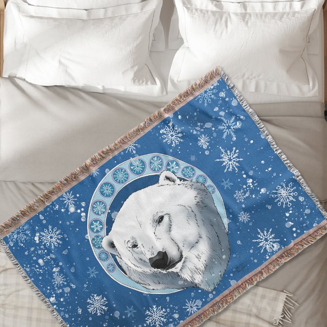 Cobertor Polar Bear Snowflakes Art Nouveau (Criador carregado)