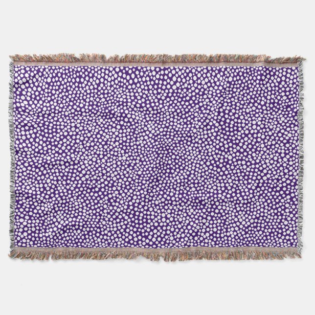 Cobertor Pontos Aleatórios - Branco em Roxo Profundo (Frente)